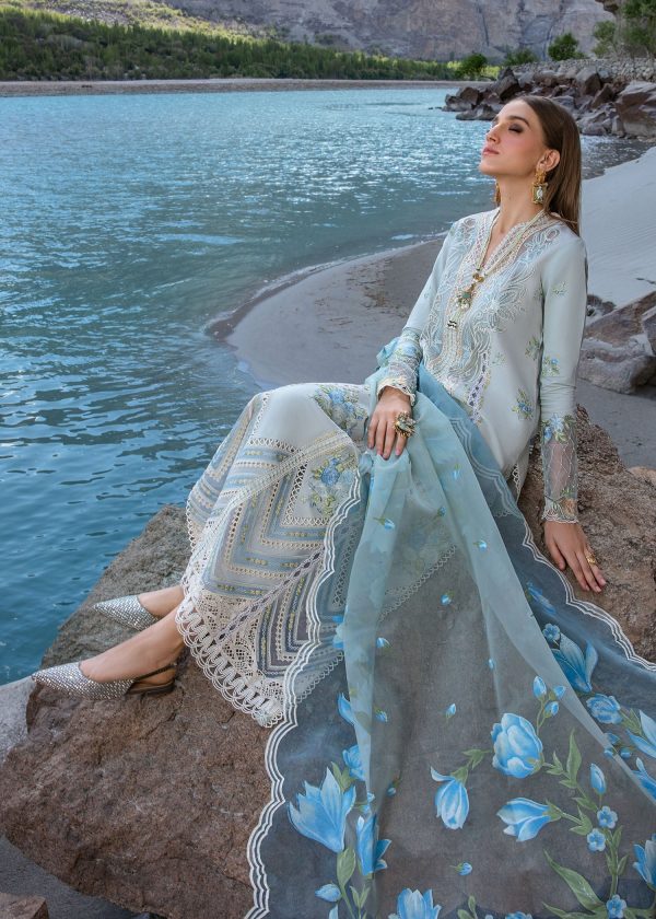 Crimson Luxury Lawn 2024 | Sarfaraz | Forget Me Not - Ice Blue - Image 2