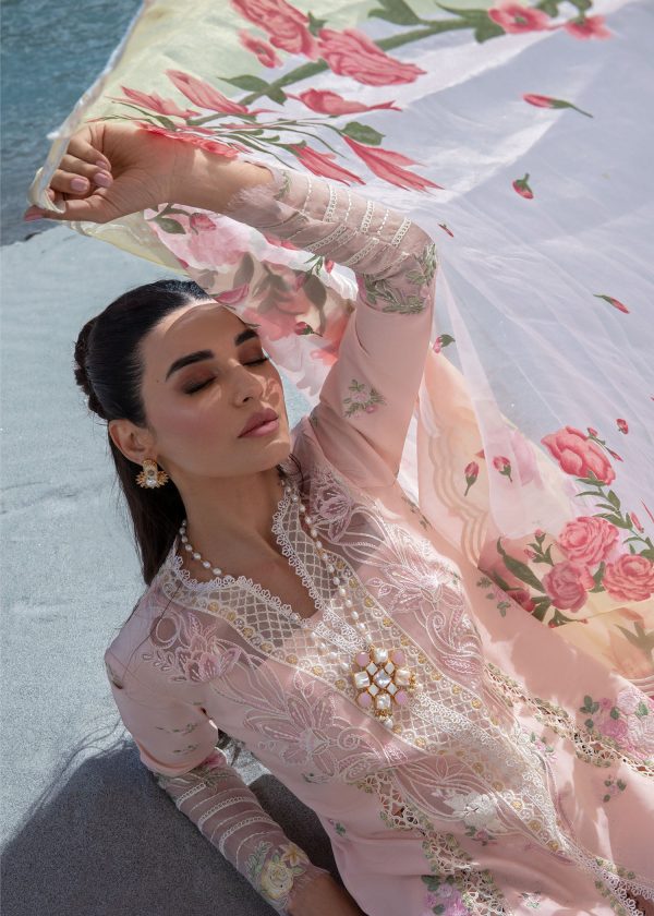 Crimson Luxury Lawn 2024 | Sarfaraz | Forget Me Not - Sorbet Pink - Image 2