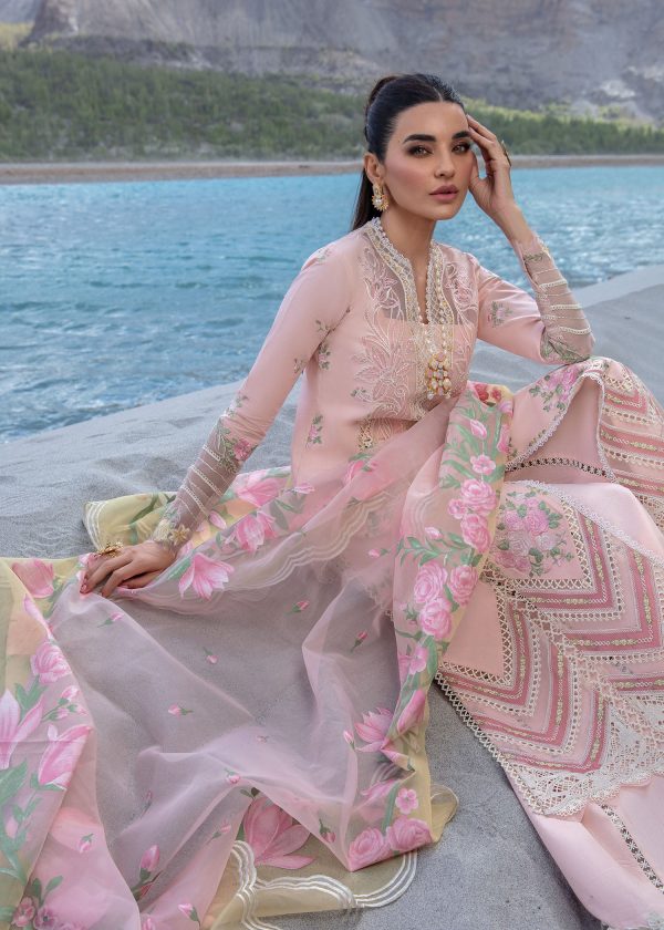 Crimson Luxury Lawn 2024 | Sarfaraz | Forget Me Not - Sorbet Pink - Image 3