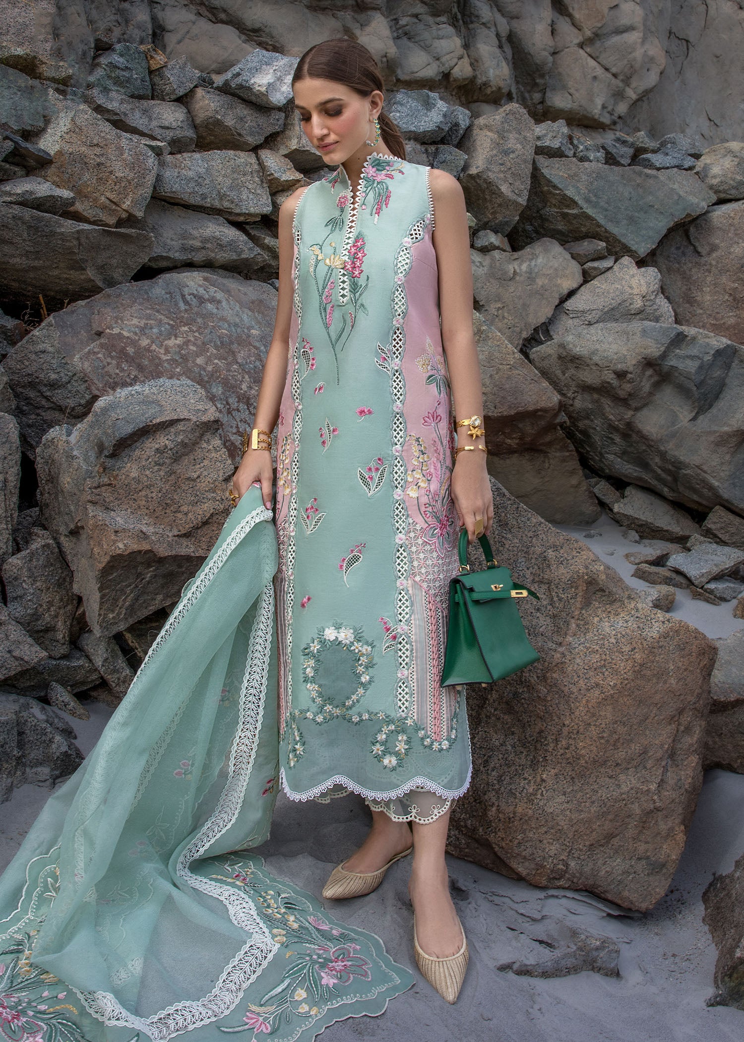 Crimson Luxury Lawn 2024 | Sarfaraz | Sun Kissed - Sea Foam