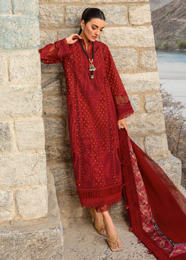Crimson Luxury Lawn 2024 | Sarfaraz | Dancing Paisleys - Ruby - Image 2