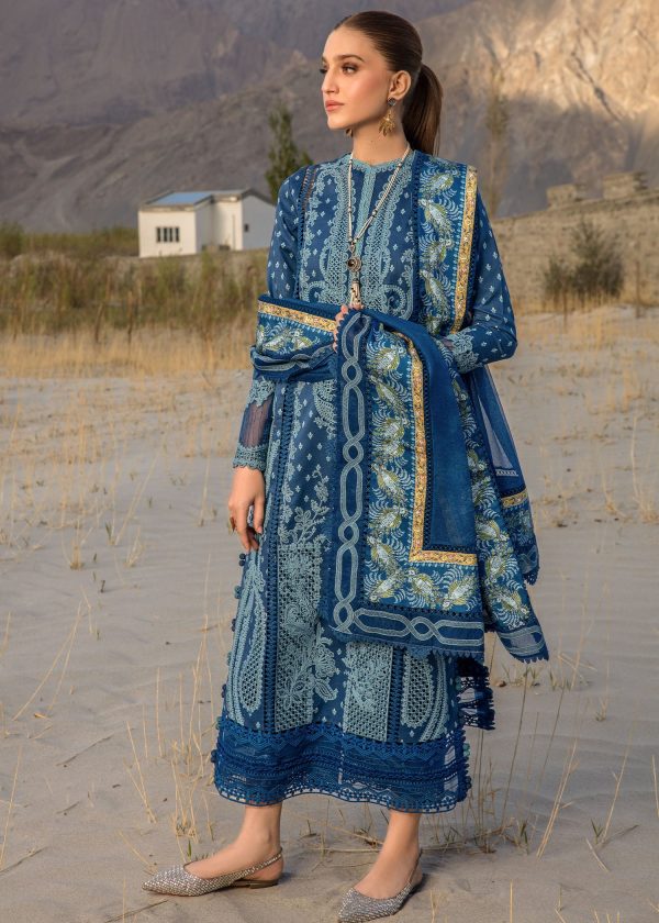 Crimson Luxury Lawn 2024 | Sarfaraz | Dancing Paisleys - Cobalt - Image 2