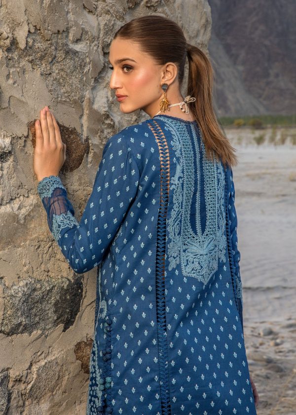 Crimson Luxury Lawn 2024 | Sarfaraz | Dancing Paisleys - Cobalt - Image 3