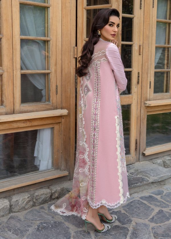 Crimson Luxury Lawn 2024 | Sarfaraz | A Floral Mesh - Rose Pink - Image 2