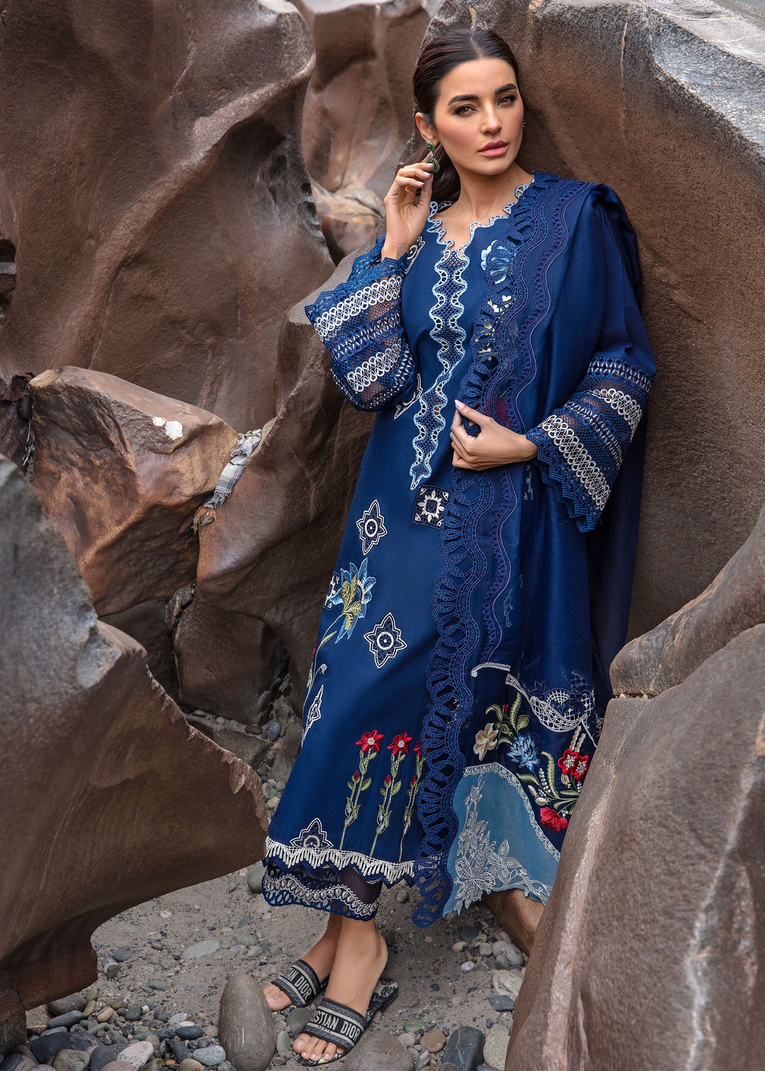 Crimson Luxury Lawn 2024 | Sarfaraz | Into The Wild - Midnight Blue - Image 3