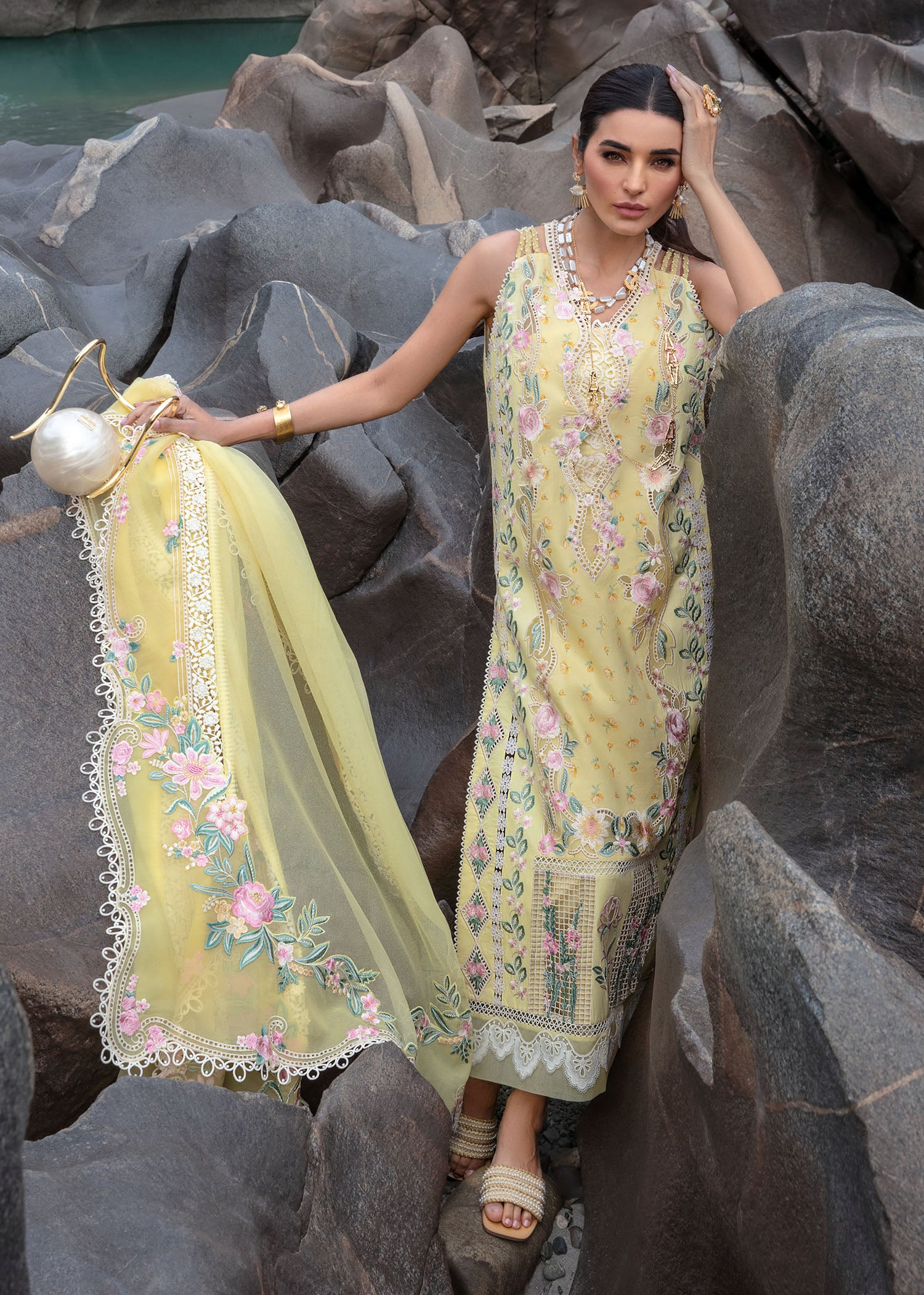 Crimson Luxury Lawn 2024 | Sarfaraz | Believe In Her - Topaz Yellow - Image 3