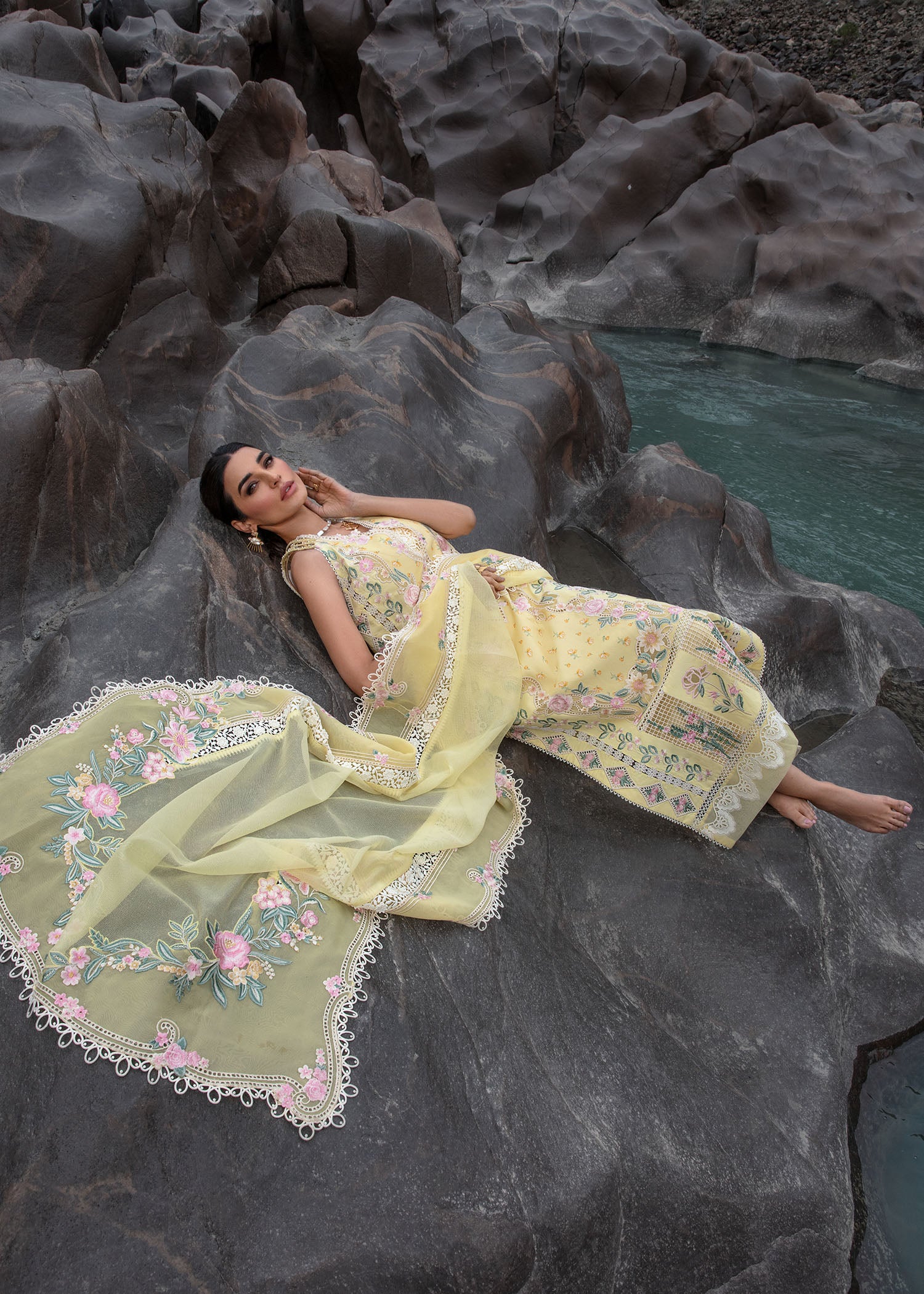 Crimson Luxury Lawn 2024 | Sarfaraz | Believe In Her - Topaz Yellow - Image 4