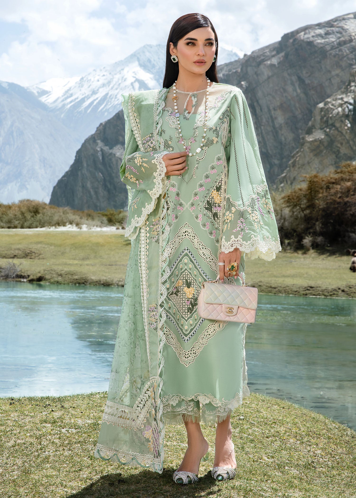 Crimson Luxury Lawn 2024 | Sarfaraz | A French Brunch - Sage
