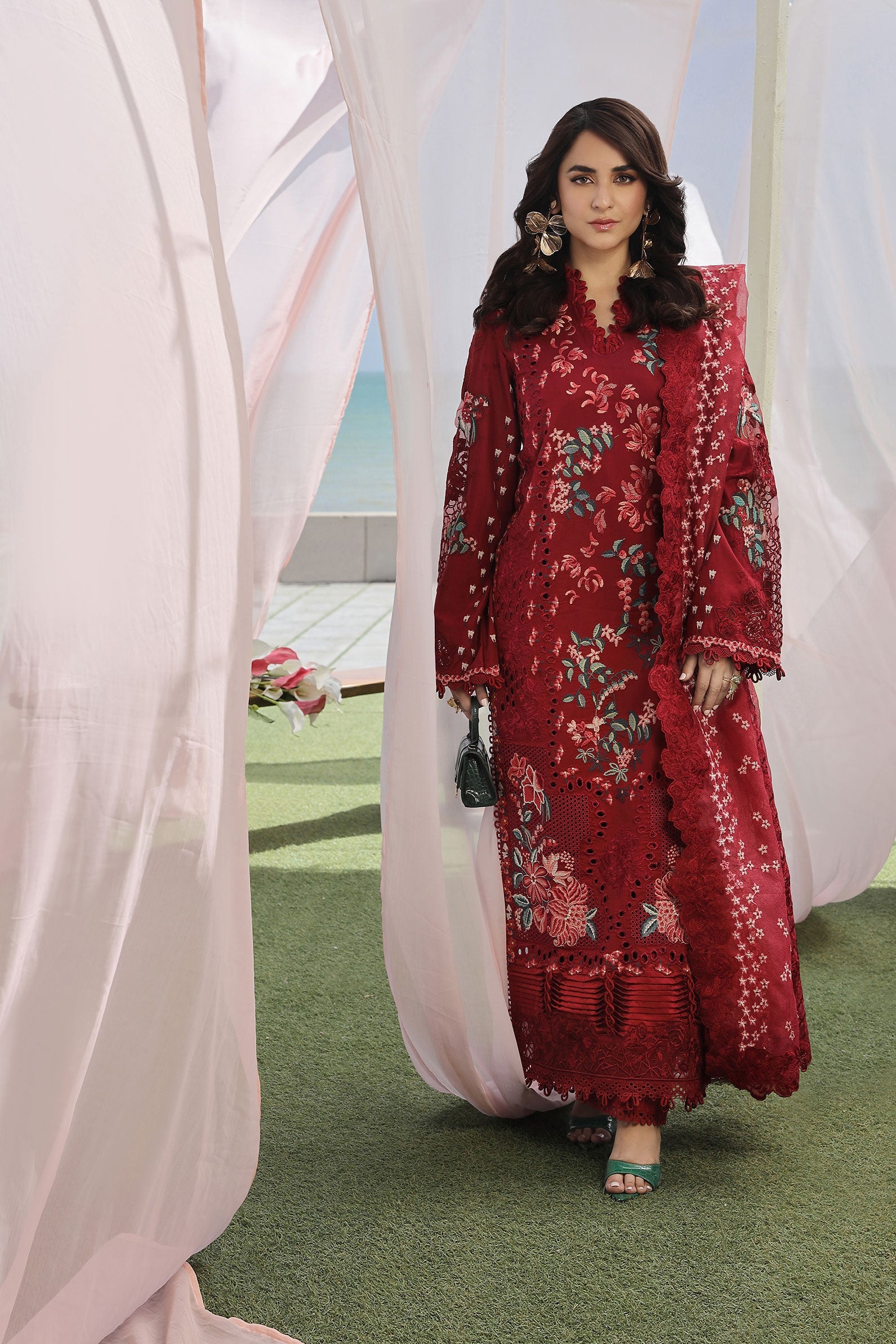 Maryam Hussain Luxury Lawn 24 | CRIMSON - Image 5
