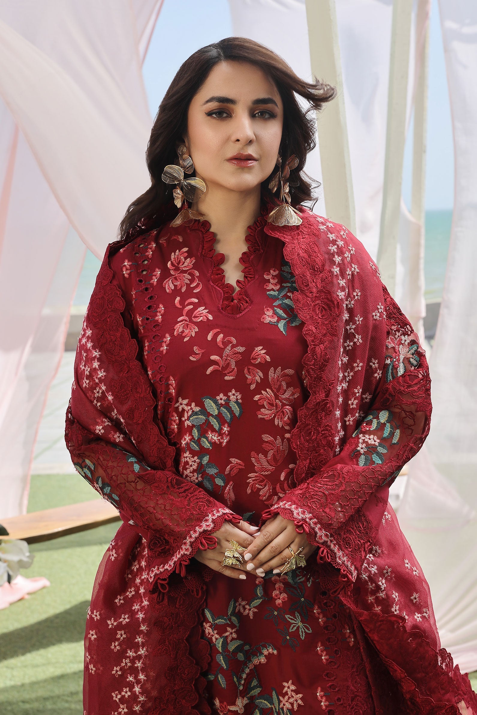 Maryam Hussain Luxury Lawn 24 | CRIMSON - Image 4