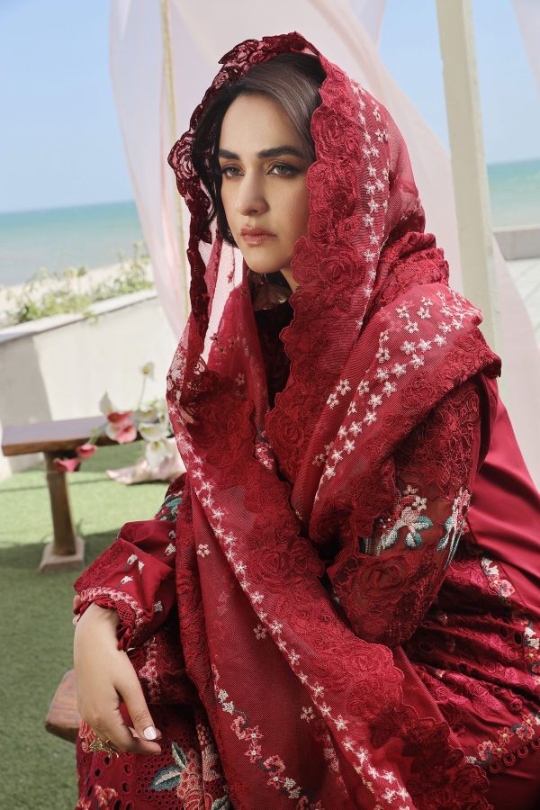 Maryam Hussain Luxury Lawn 24 | CRIMSON - Image 2