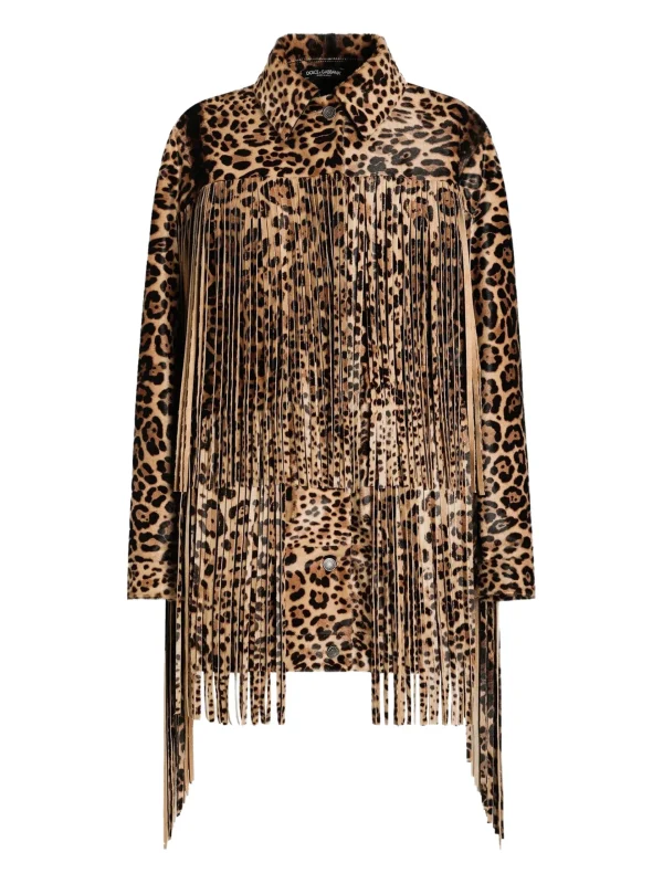 Dolce & Gabbana leopard-print fringe coat