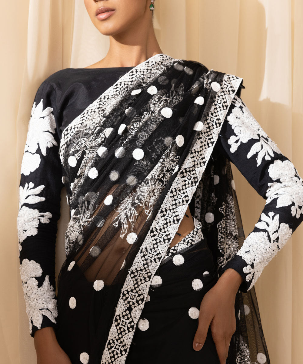 Sapphire Festive Unstitched   Collection | 3SFELX24V628 Black Saree - Image 3