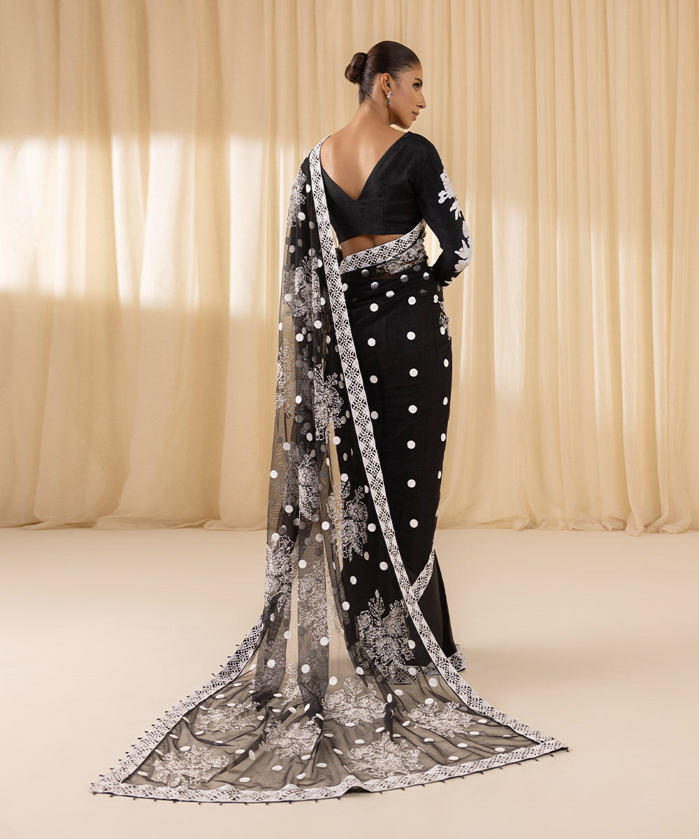 Sapphire Festive Unstitched   Collection | 3SFELX24V628 Black Saree - Image 4