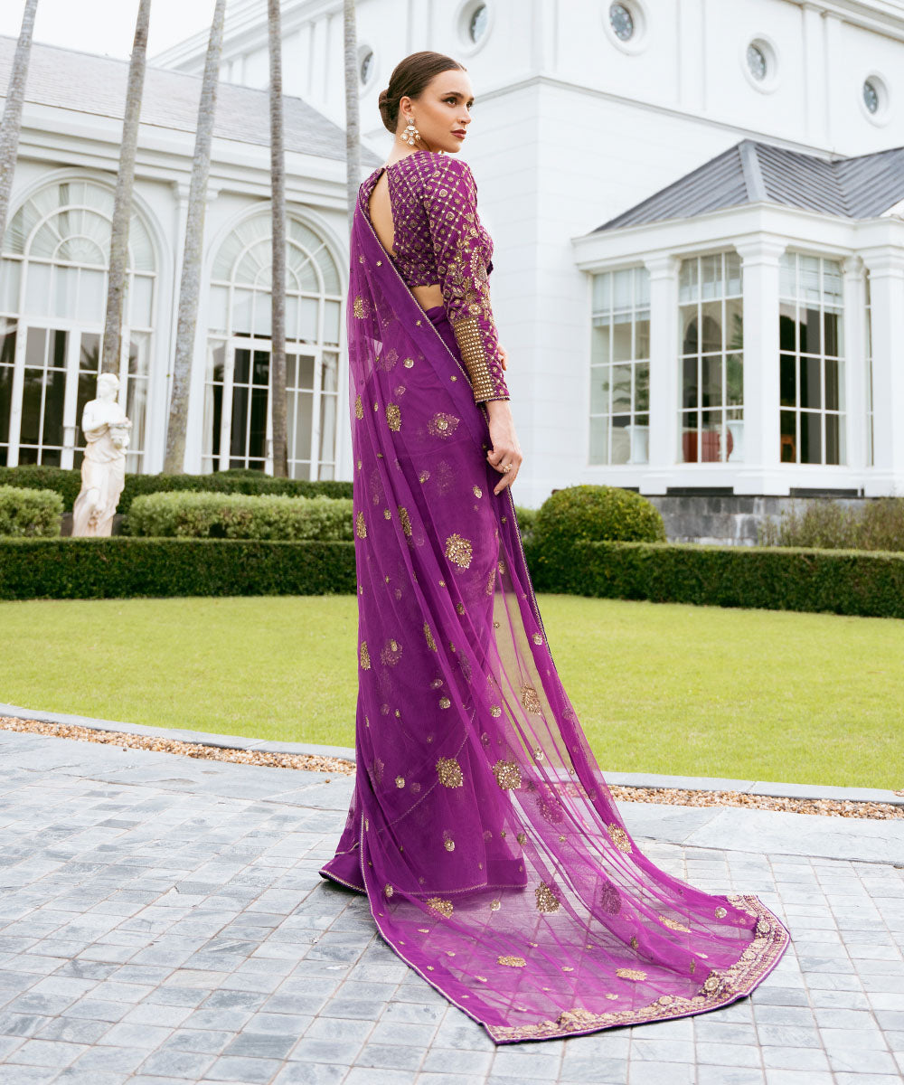 Sapphire Festive Unstitched   Collection | 3SFELX24V644 Purple Saree - Image 3