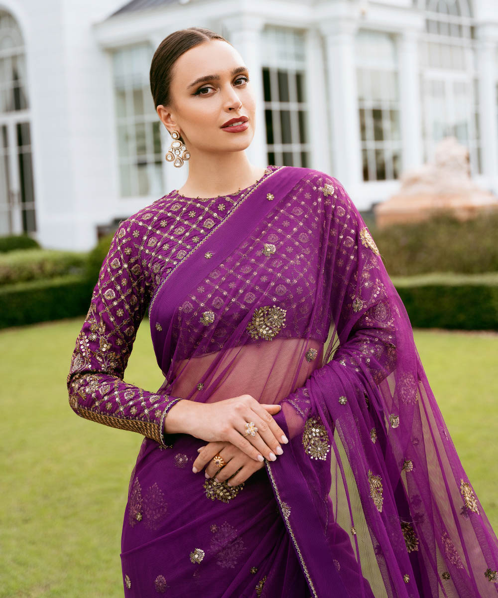 Sapphire Festive Unstitched   Collection | 3SFELX24V644 Purple Saree - Image 5