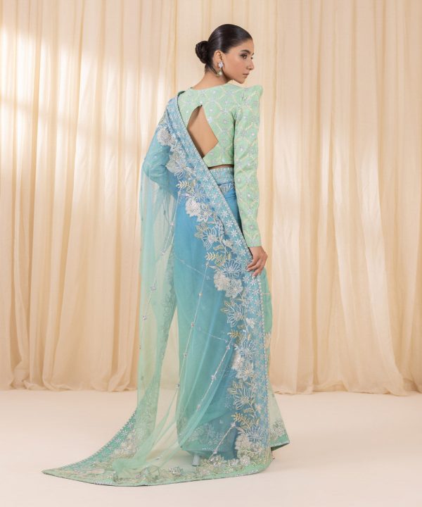 Sky Blue and Mint Ombre Saree | 3SFELX24V651 - Image 5