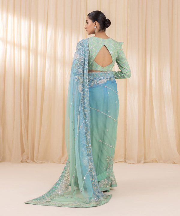 Sky Blue and Mint Ombre Saree | 3SFELX24V651 - Image 4