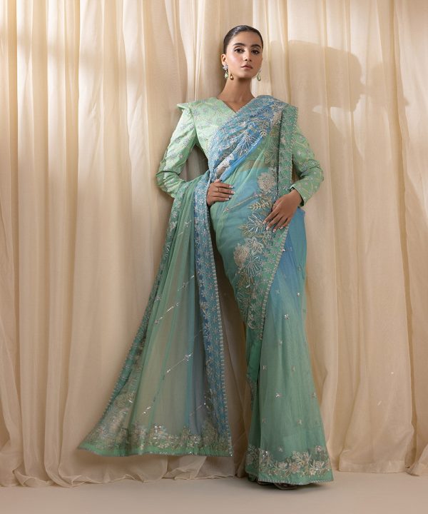 Sky Blue and Mint Ombre Saree | 3SFELX24V651 - Image 2