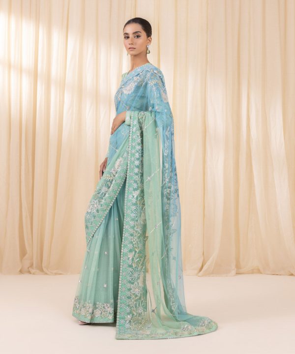 Sky Blue and Mint Ombre Saree | 3SFELX24V651 - Image 3
