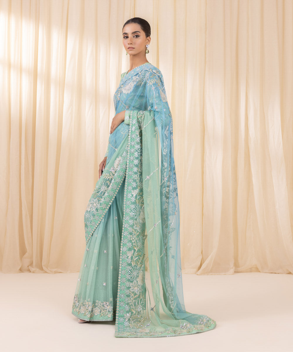 Sky Blue and Mint Ombre Saree | 3SFELX24V651 - Image 3