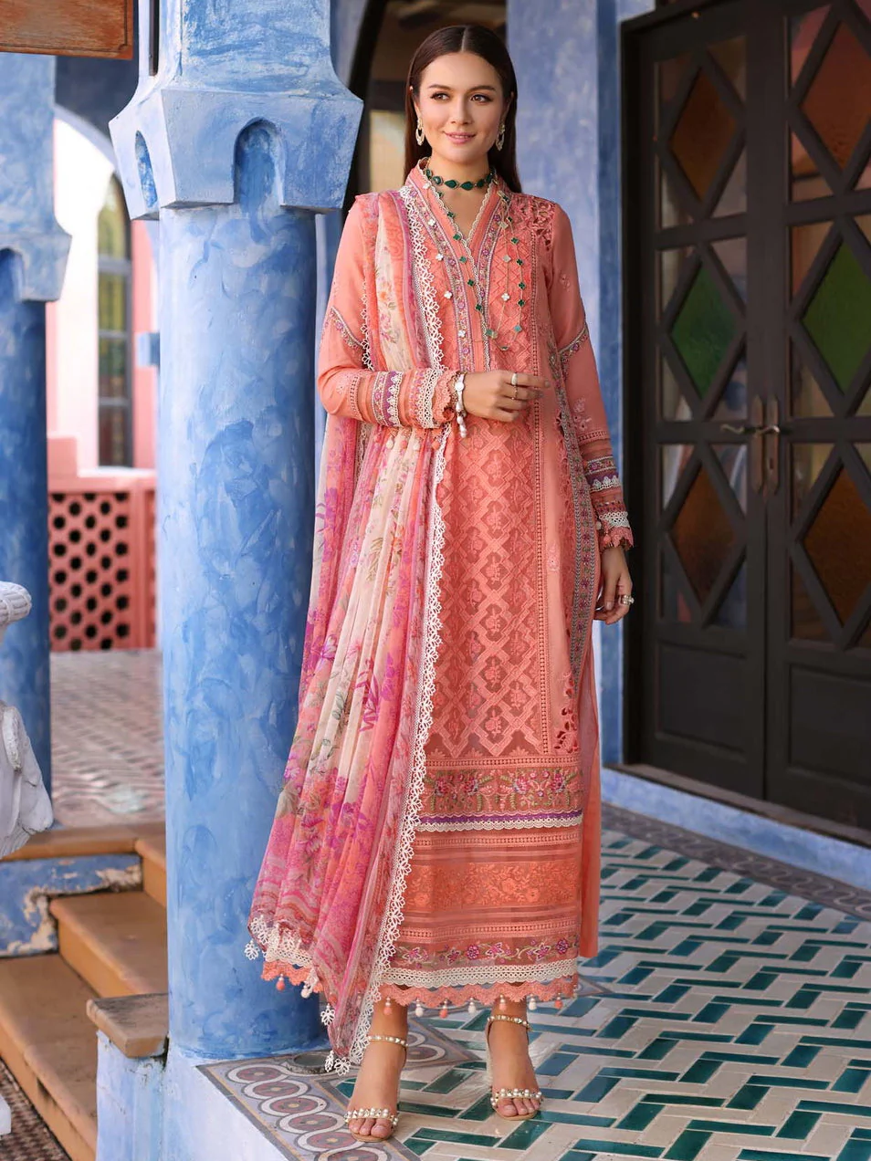 Noor by Saadia Asad Luxury Embroidered Chikankari Lawn 3Pc Suit D-02A (GZ-327)