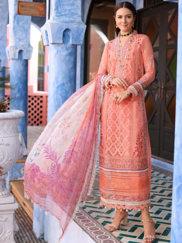 Noor by Saadia Asad Luxury Embroidered Chikankari Lawn 3Pc Suit D-02A (GZ-327) - Image 2