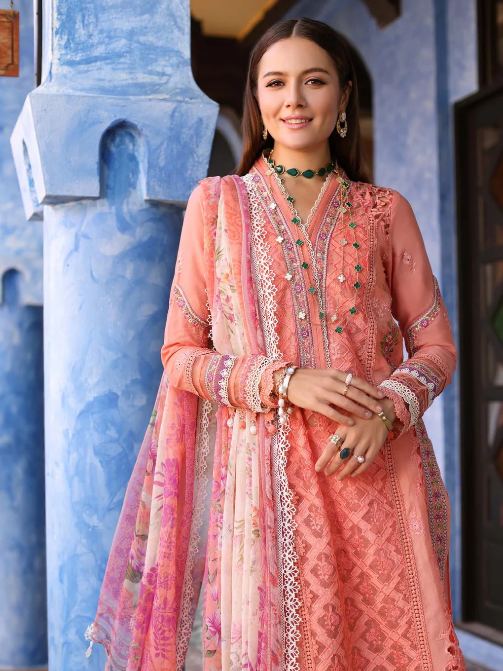 Noor by Saadia Asad Luxury Embroidered Chikankari Lawn 3Pc Suit D-02A (GZ-327) - Image 3