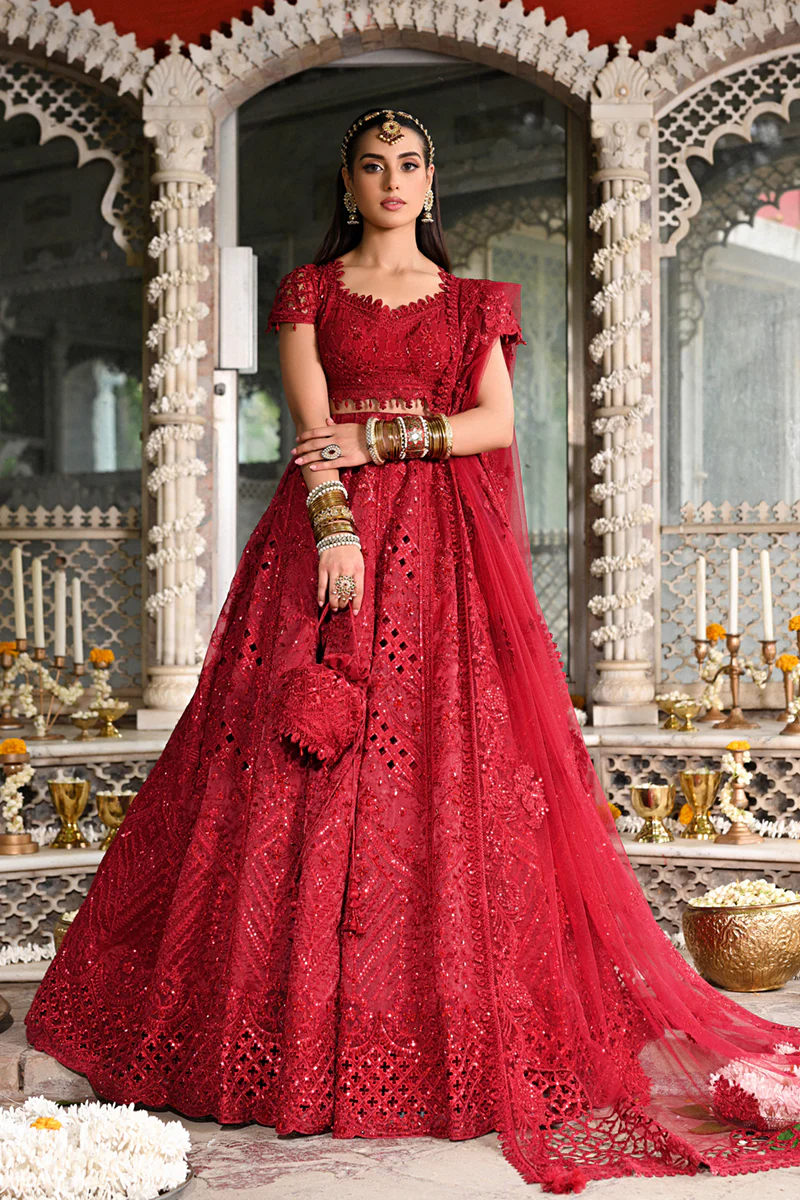 Qalamkar Wedding Formals | Bridal Collection   | RF-01 | Red Lehenga (GZ-446)