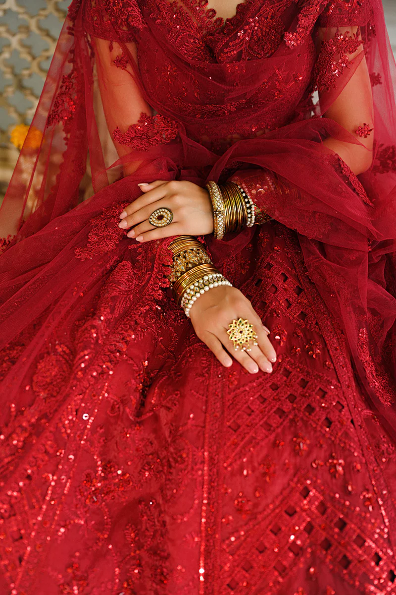 Qalamkar Wedding Formals | Bridal Collection | RF-01 | Red Lehenga (GZ-446) - Image 4