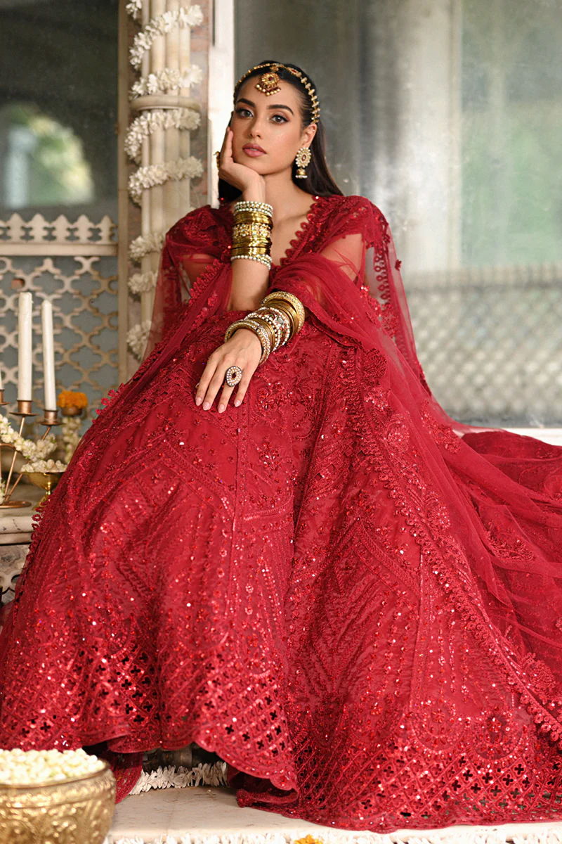 Qalamkar Wedding Formals | Bridal Collection | RF-01 | Red Lehenga (GZ-446) - Image 5