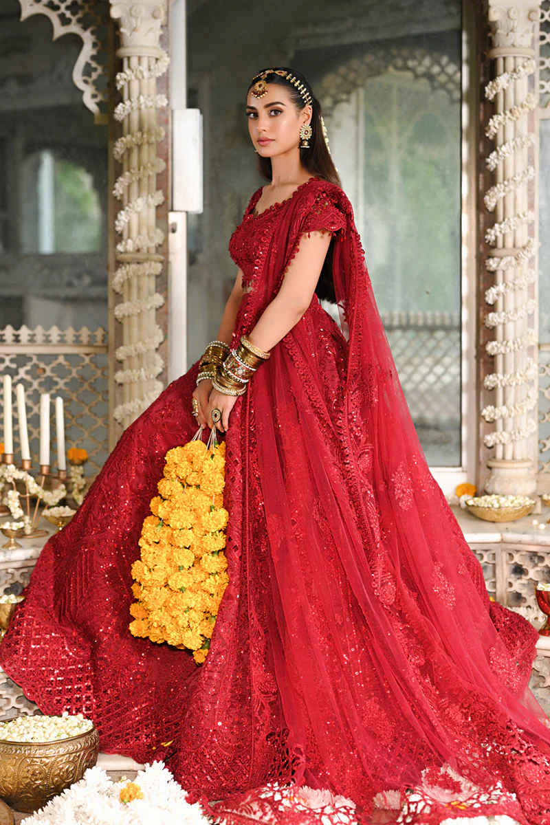 Qalamkar Wedding Formals | Bridal Collection | RF-01 | Red Lehenga (GZ-446) - Image 6