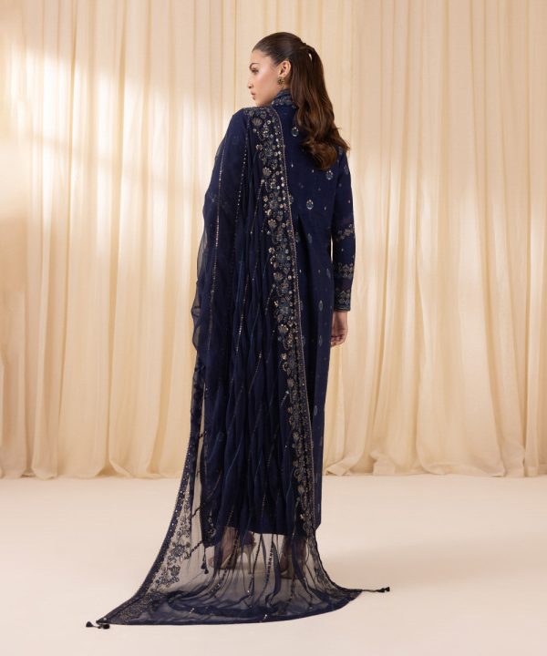 Navy Blue Embroidered Silk Salwar Kameez | 000RFLX24V36 - Image 2