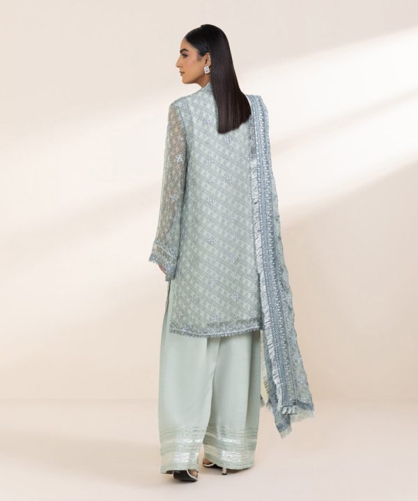 Ice Blue Embroidered Chiffon Salwar Kameez | 000RFLX24V38 - Image 2