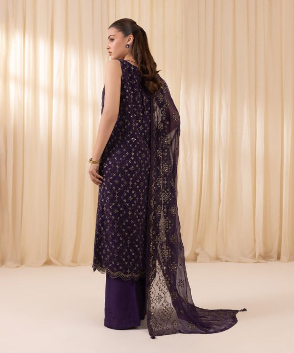 Purple Embroidered Chiffon Salwar Kameez | 00RFLX24V312 - Image 2