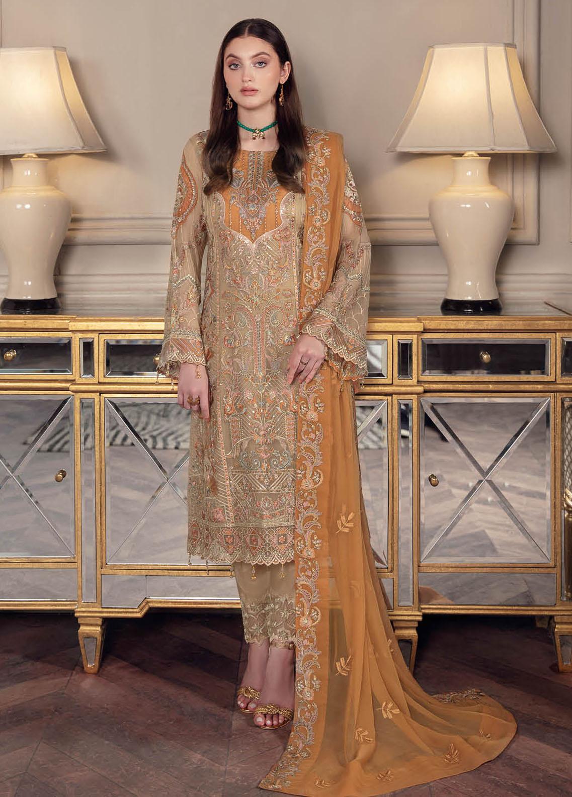 Chevron By Ramsha  Embroidered Chiffon Suits Unstitched 22 | CH5 A-508 (GZ-244)