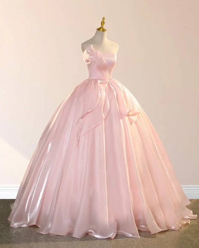 Elegant Shiny Pink Organza Strapless Quinceanera Dresses - Image 2