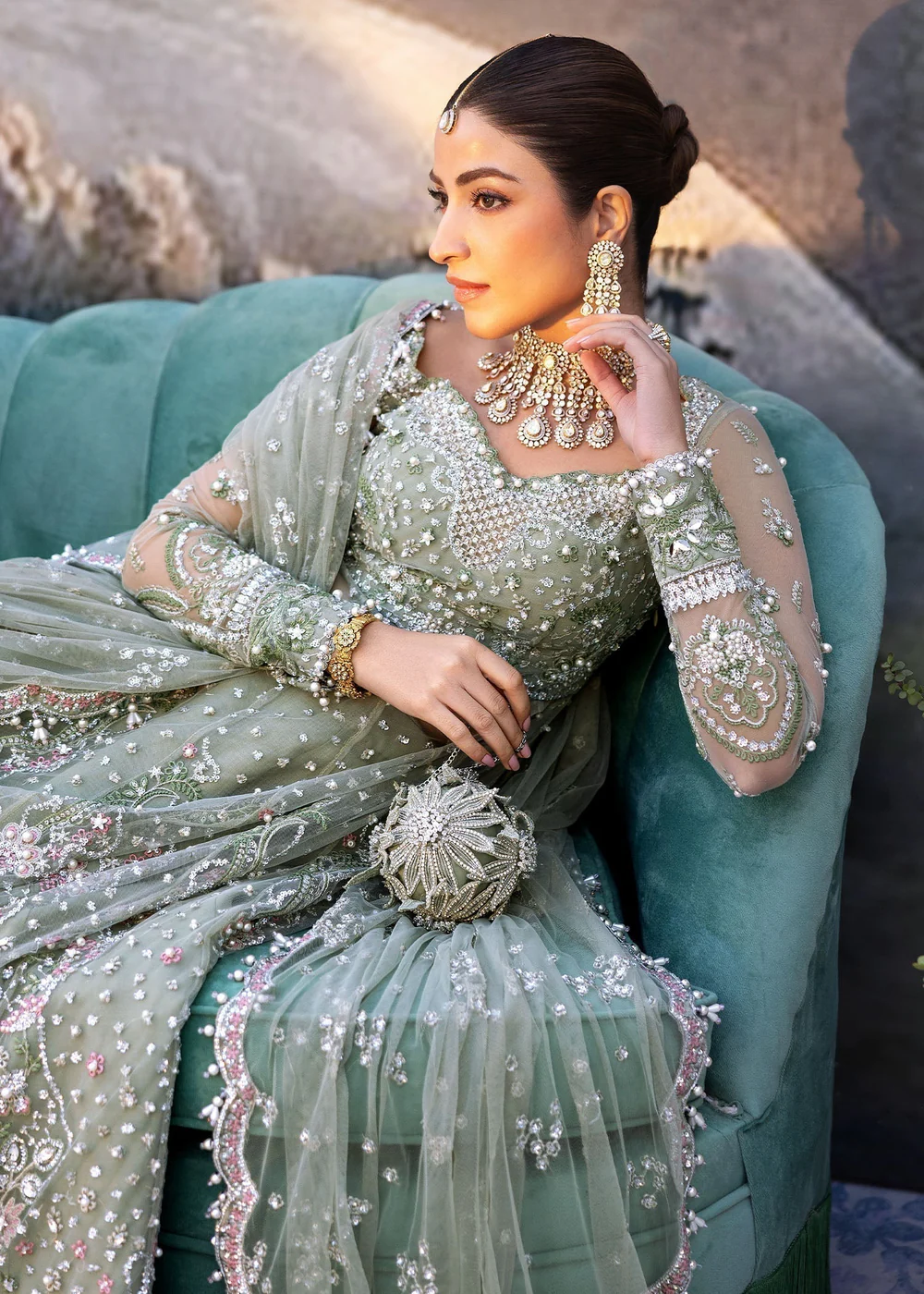 Festive Unstitched '25 by Sadaf Fawad Khan | Seafoam - Image 5