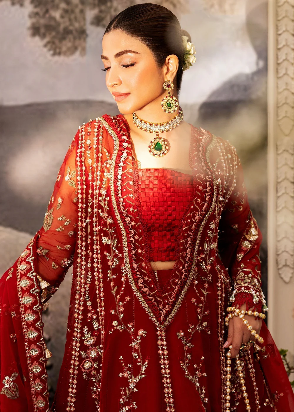 Festive Unstitched '25 by Sadaf Fawad Khan | Scarlet - Image 4